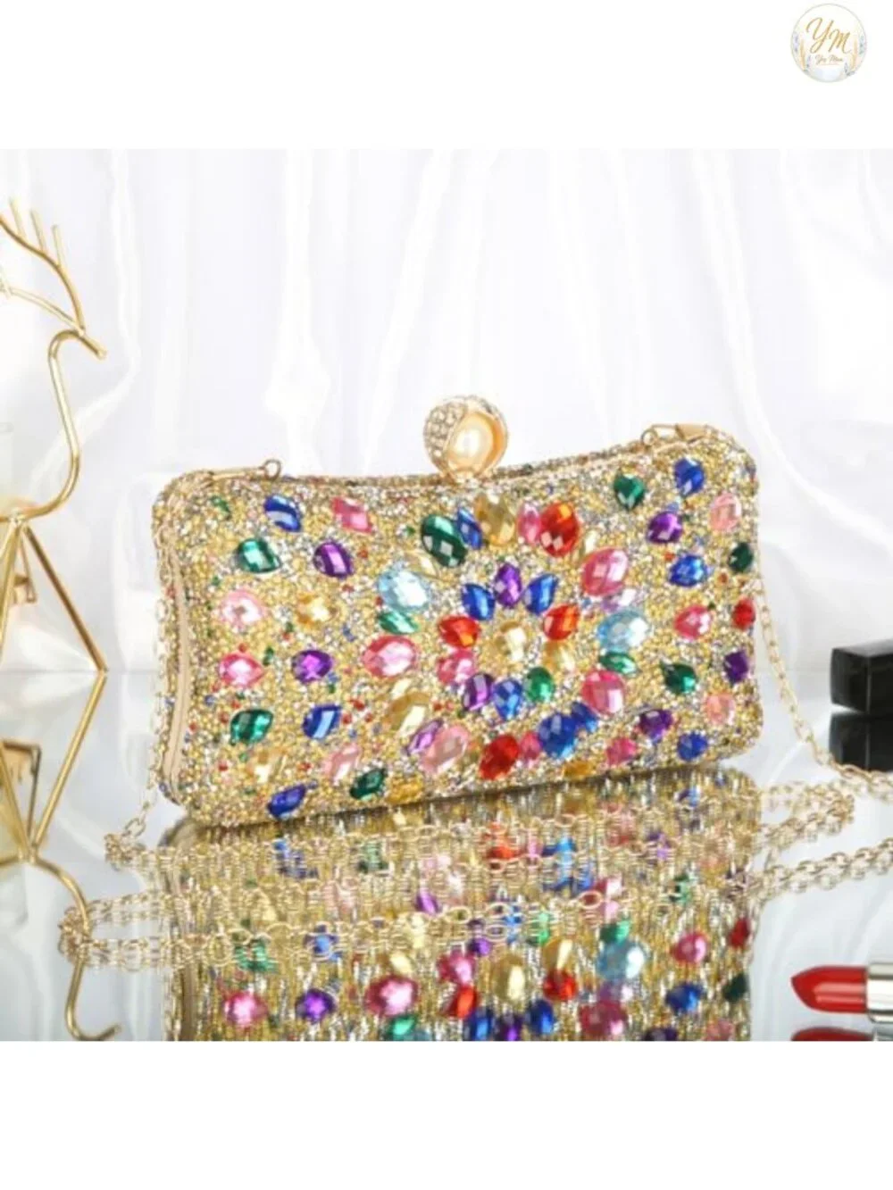 Sparkly Rhinestone Clutch Evening Bag with Detachable Chains Luxury Handbag
